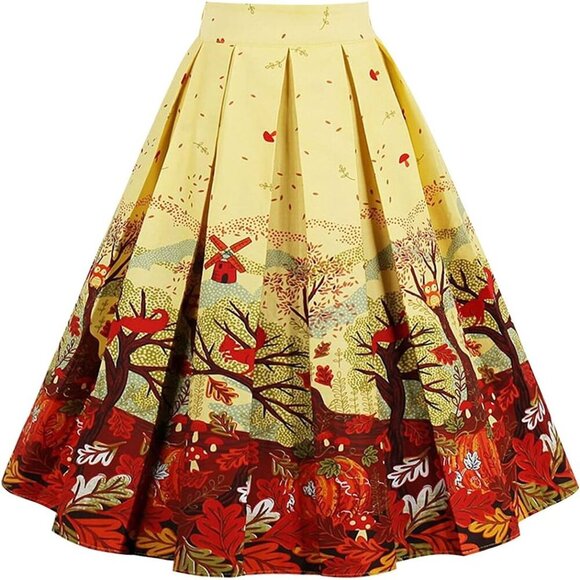Other - Elegant Pleated Floral Midi Skirt - High Waist A-Line Design with Zipper Closure